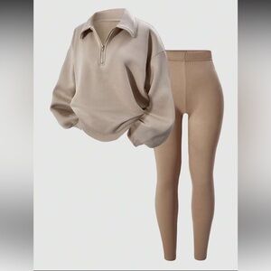Women's Sweater and Tan High-Waisted Leggings